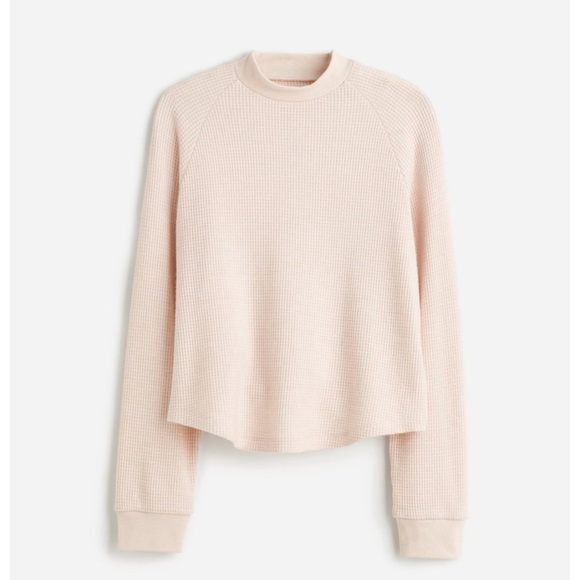 NWT Madewell Waffle-Knit Long-Sleeve Crewneck Tee Heather Blush Pink - Picture 1 of 6